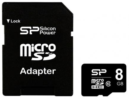  Silicon  Power SP008GBSTH010V10-SP + adapter microSDHC 8Gb Class10 Flash-